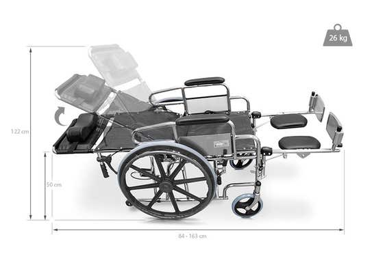 Sedia rotelle in acciaio cromato, pieghevole ausilio per disabili