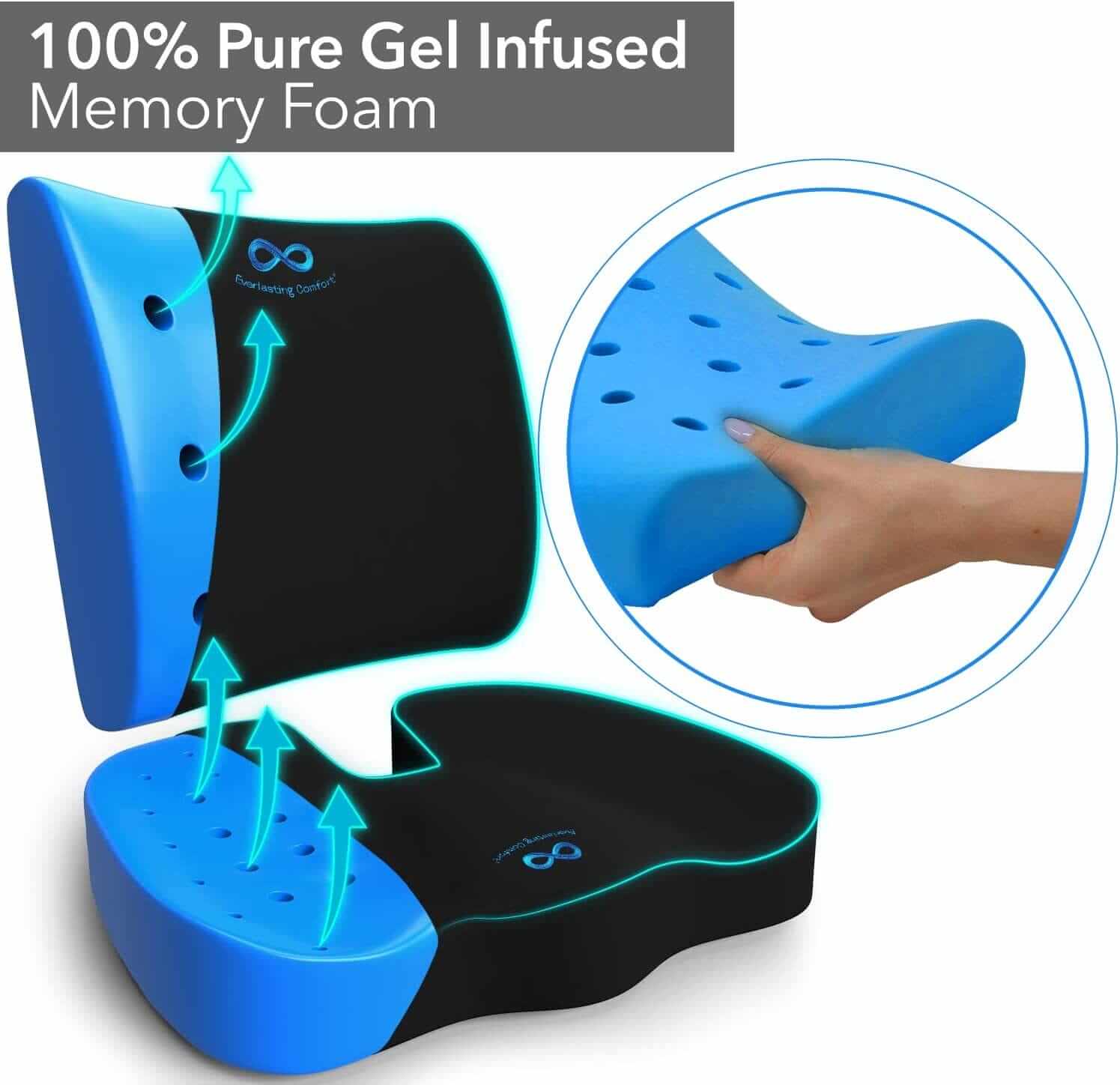 Set Cuscino Ortopedico Schiena E Cuscino Lombare Sedia, Cuscini Posturali in Gel Infuso (Nero) ausilio per disabili